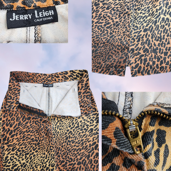 Vtg Jerry Leigh 80 90s Leopard Cheetah Animal Print Pin Up Spot Punk Mini Skirt - Picture 3 of 4